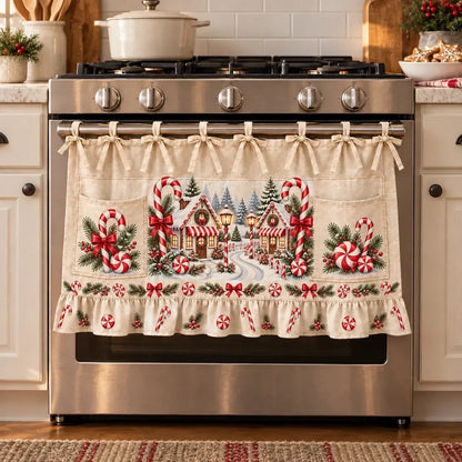 🎄 Christmas Kitchen Tie-On Skirt | Festive Holiday Designs with Pockets & Ruffled Trim