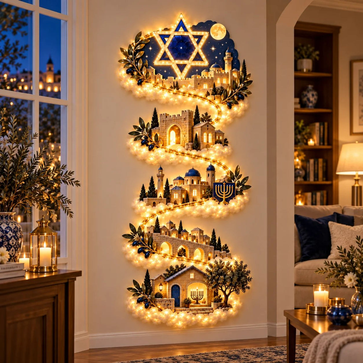 🔥🎁🕎 Hanukkah Festival of Lights Wall Decor Collection – 4 Glowing Designs Celebrating Eight Nights of Light ✨
