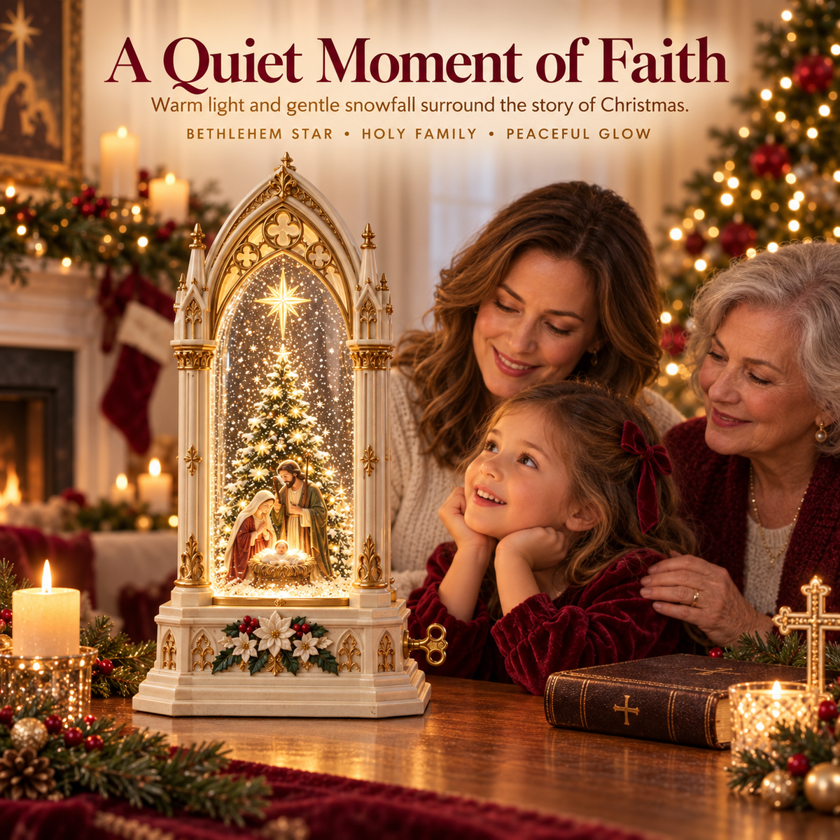 🎄 Christmas Hot Sale ✨ Bethlehem Christmas Chapel™ – Lighted Musical Snowfall Keepsake