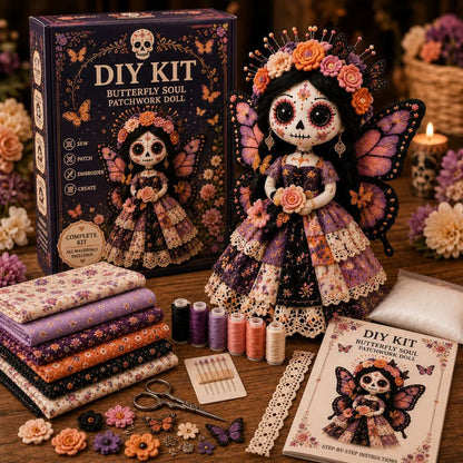 🎃 Day of the Dead Patchwork Doll DIY Sewing Kit – Handmade Fabric Doll Making Kit with Floral Details