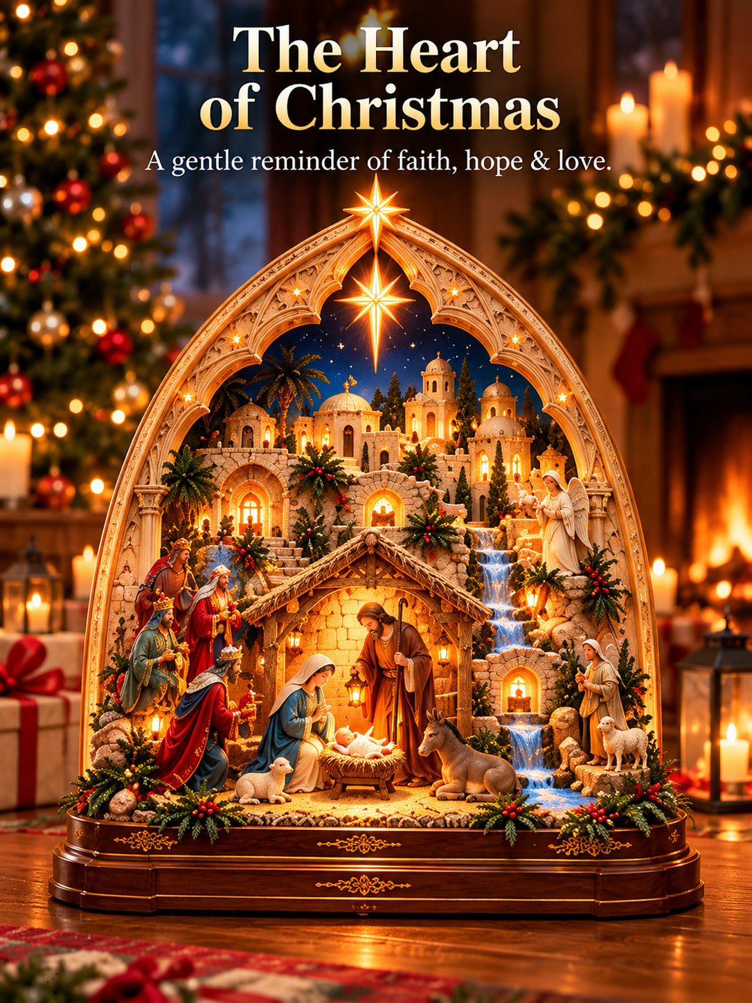 ⭐ Bethlehem's Promise™ – Lighted 3D Nativity Village with Radiant Star of Bethlehem
