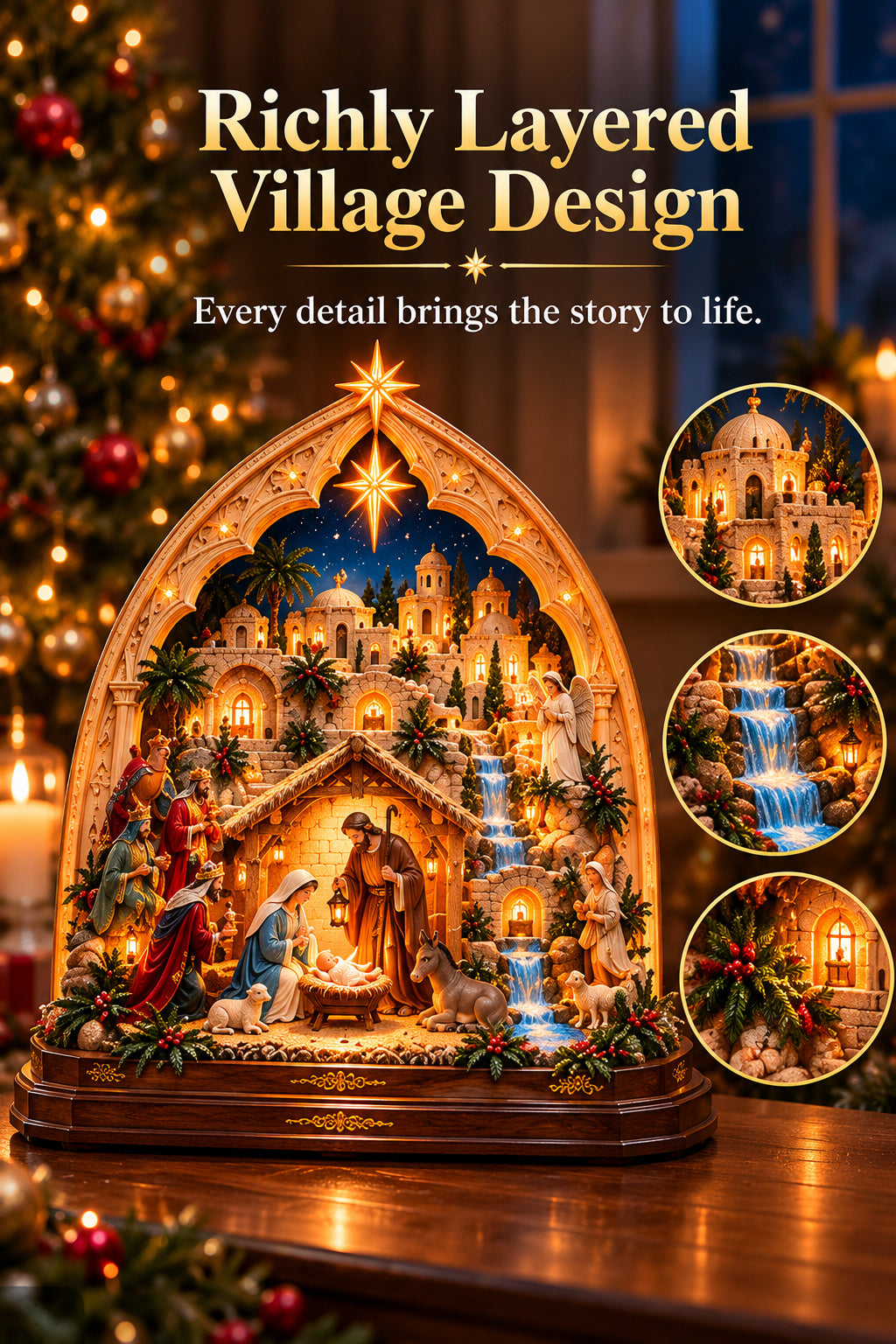 ⭐ Bethlehem's Promise™ – Lighted 3D Nativity Village with Radiant Star of Bethlehem