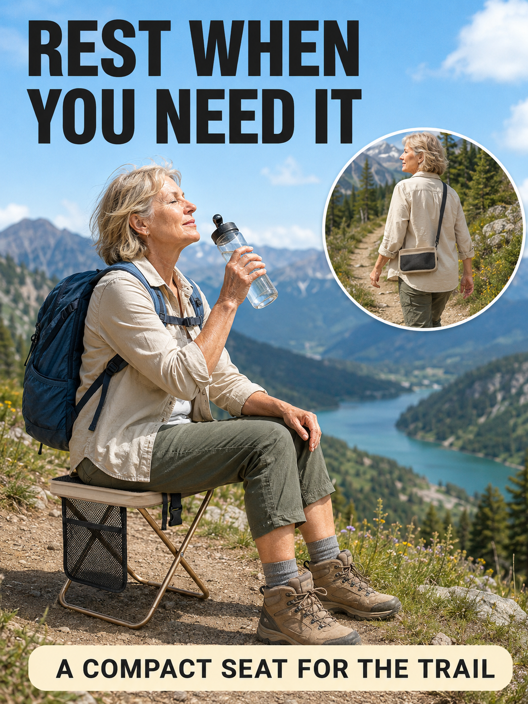 🔥 Outdoor Pick 🪑 12' Portable Folding Stool - Compact Collapsible Backpack Chair for Adults