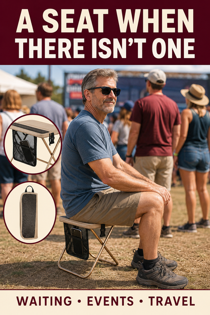 🔥 Outdoor Pick 🪑 12' Portable Folding Stool - Compact Collapsible Backpack Chair for Adults