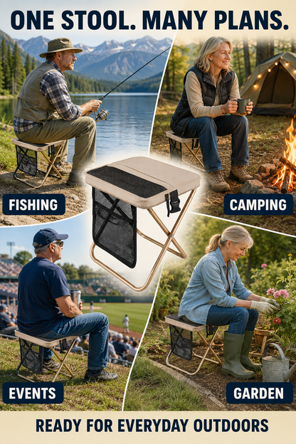 🔥 Outdoor Pick 🪑 12' Portable Folding Stool - Compact Collapsible Backpack Chair for Adults