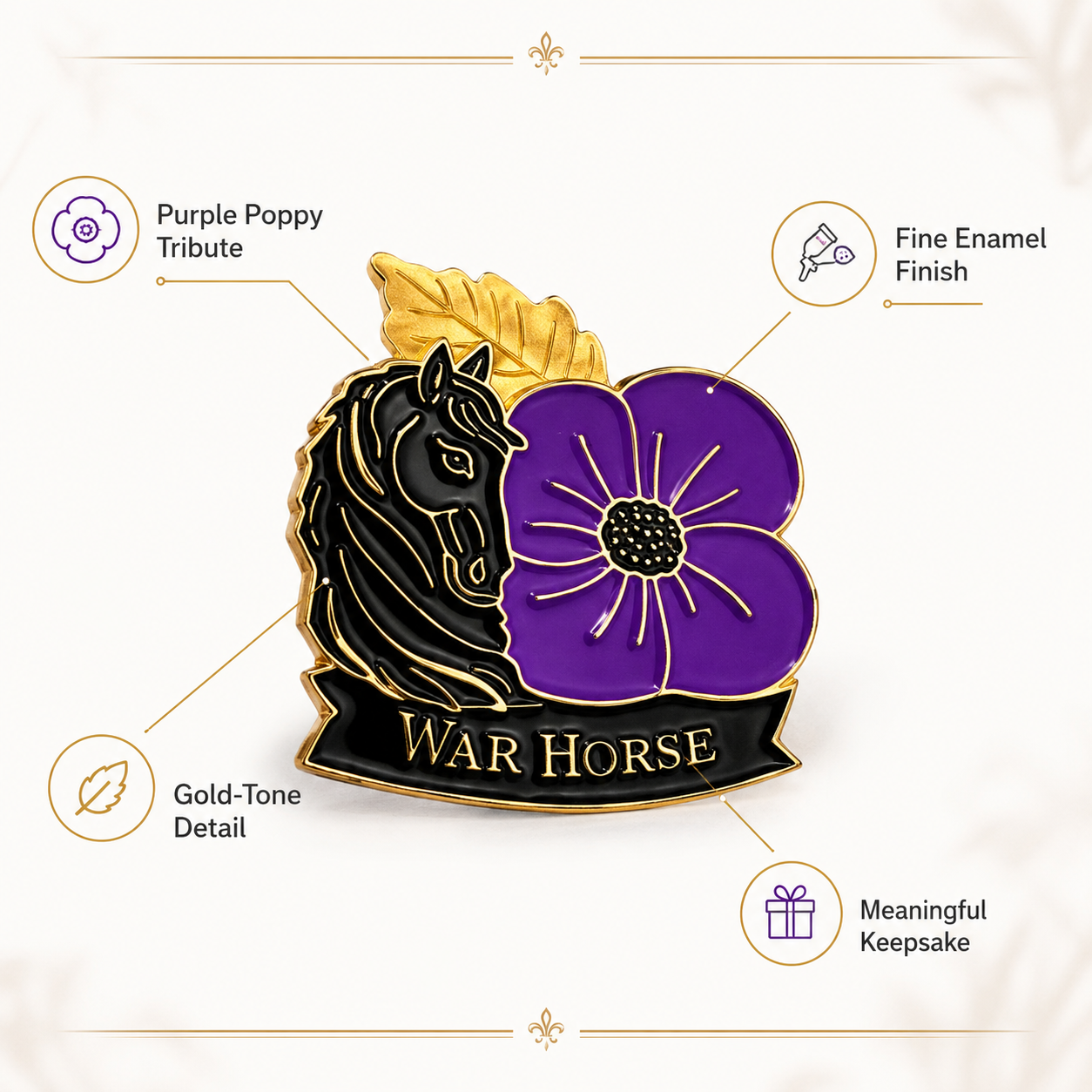 💜 War Horse Purple Poppy Remembrance Brooch – A Lasting Tribute to Service & Sacrifice