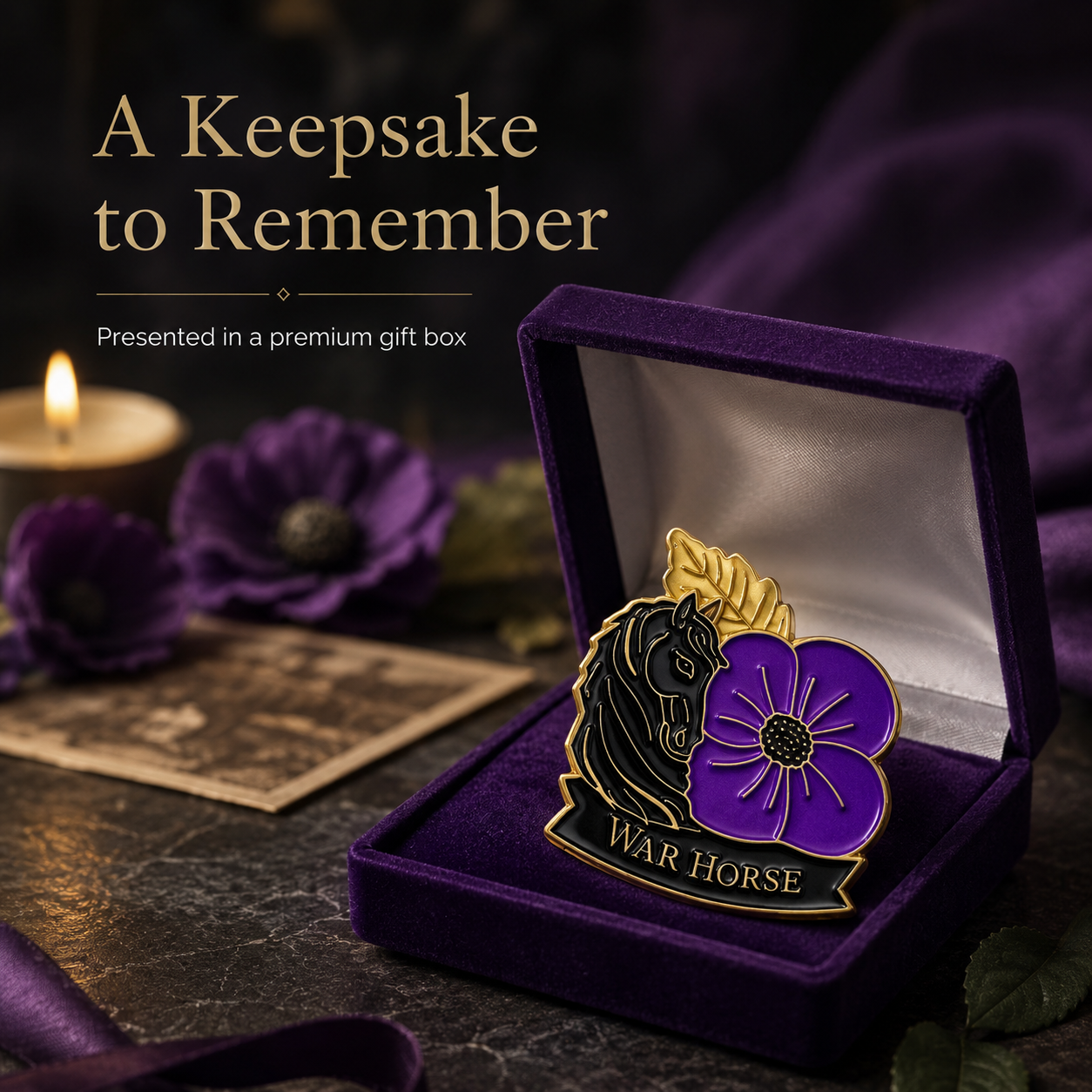 💜 War Horse Purple Poppy Remembrance Brooch – A Lasting Tribute to Service & Sacrifice