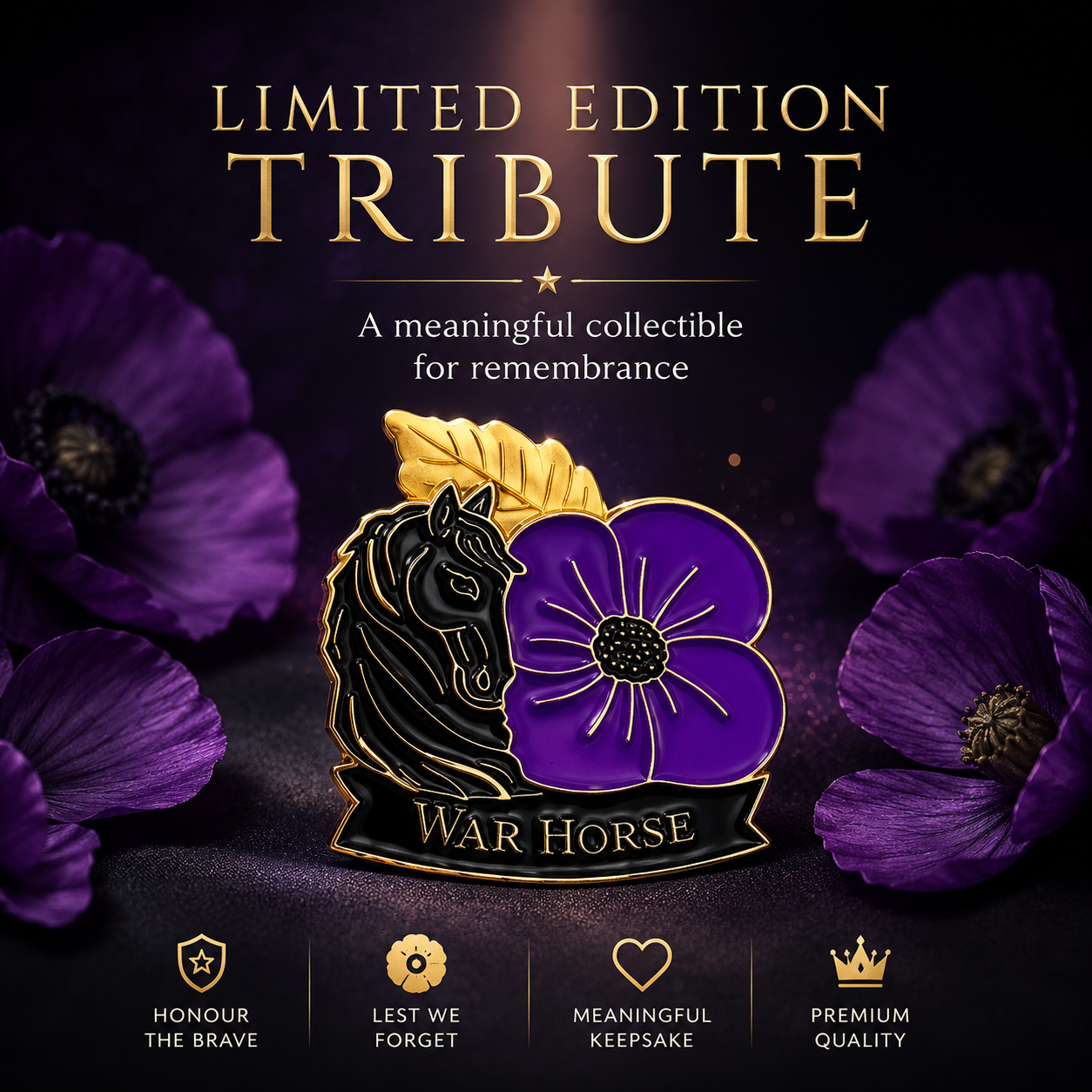 💜 War Horse Purple Poppy Remembrance Brooch – A Lasting Tribute to Service & Sacrifice