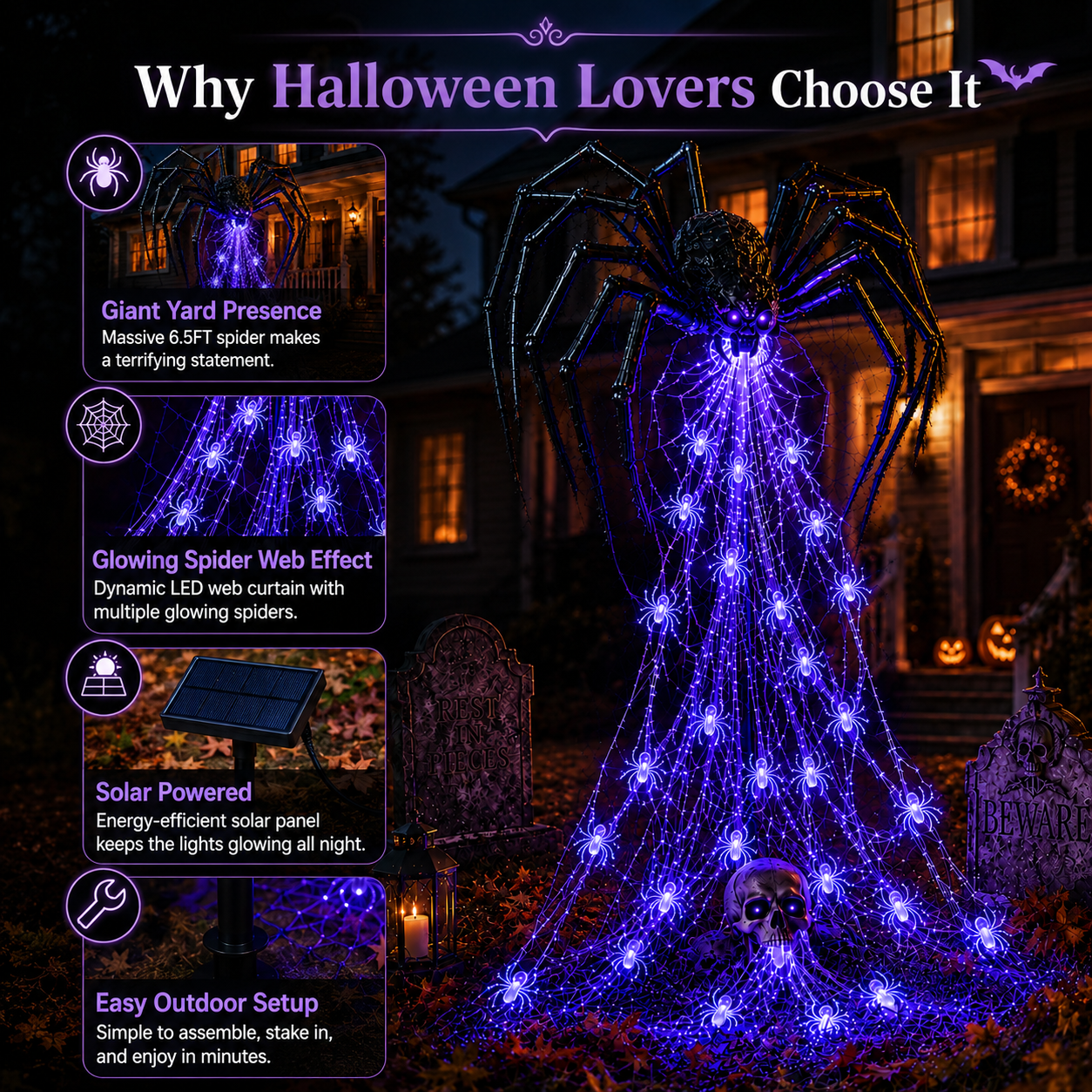 🎁Only Today 49% OFF 🔥 Halloween Spider Web Light Show🕷️