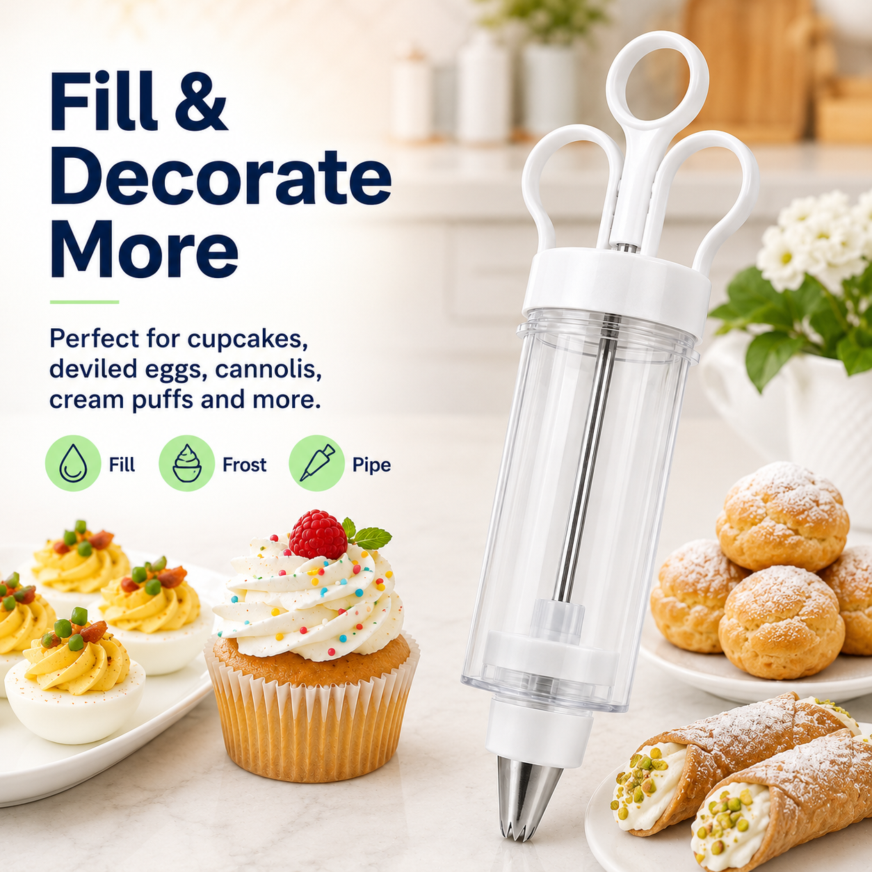 🔥Hot Sale - 50% OFF🔥Stainless Steel Cake Decorating Gun Kit – 6 Icing Nozzles & Pastry Piping Set for Cakes, Cupcakes & Desserts