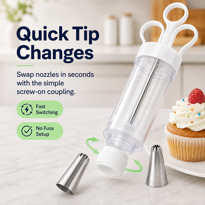 🔥Hot Sale - 50% OFF🔥Stainless Steel Cake Decorating Gun Kit – 6 Icing Nozzles & Pastry Piping Set for Cakes, Cupcakes & Desserts