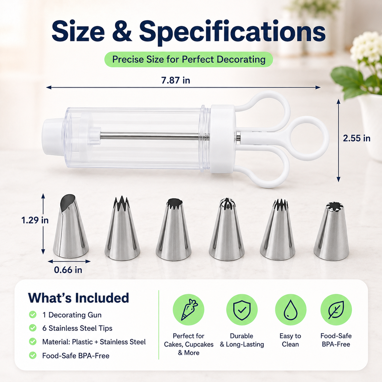 🔥Hot Sale - 50% OFF🔥Stainless Steel Cake Decorating Gun Kit – 6 Icing Nozzles & Pastry Piping Set for Cakes, Cupcakes & Desserts