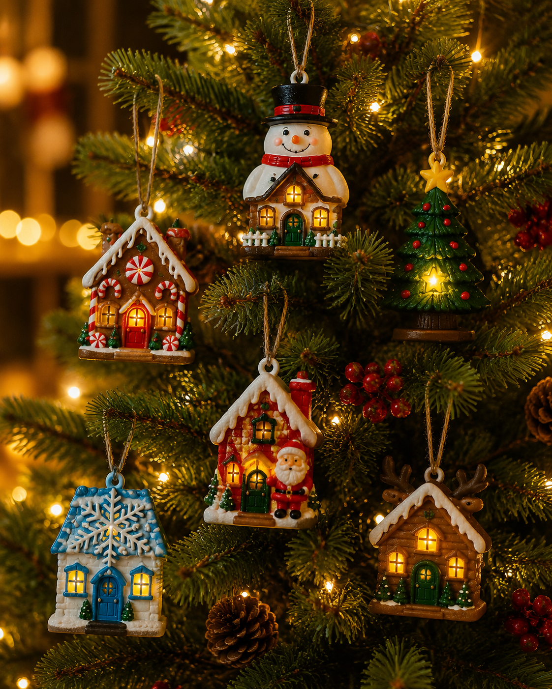 🔥Hot Sale - 50% OFF🔥🎄 Mini Christmas Village™ Light-Up Resin Ornament Collection