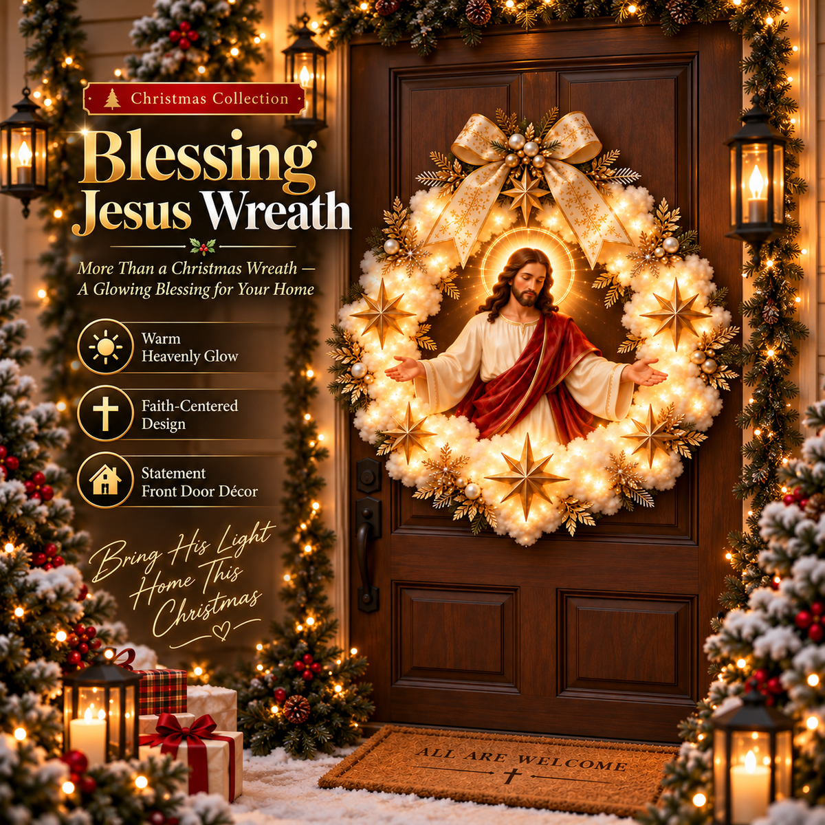 🎄 Christmas Hot Sale - 50% OFF✝️Sacred Christmas Blessing Wreath Collection™-A Sacred Glow for the Heart of Your Home