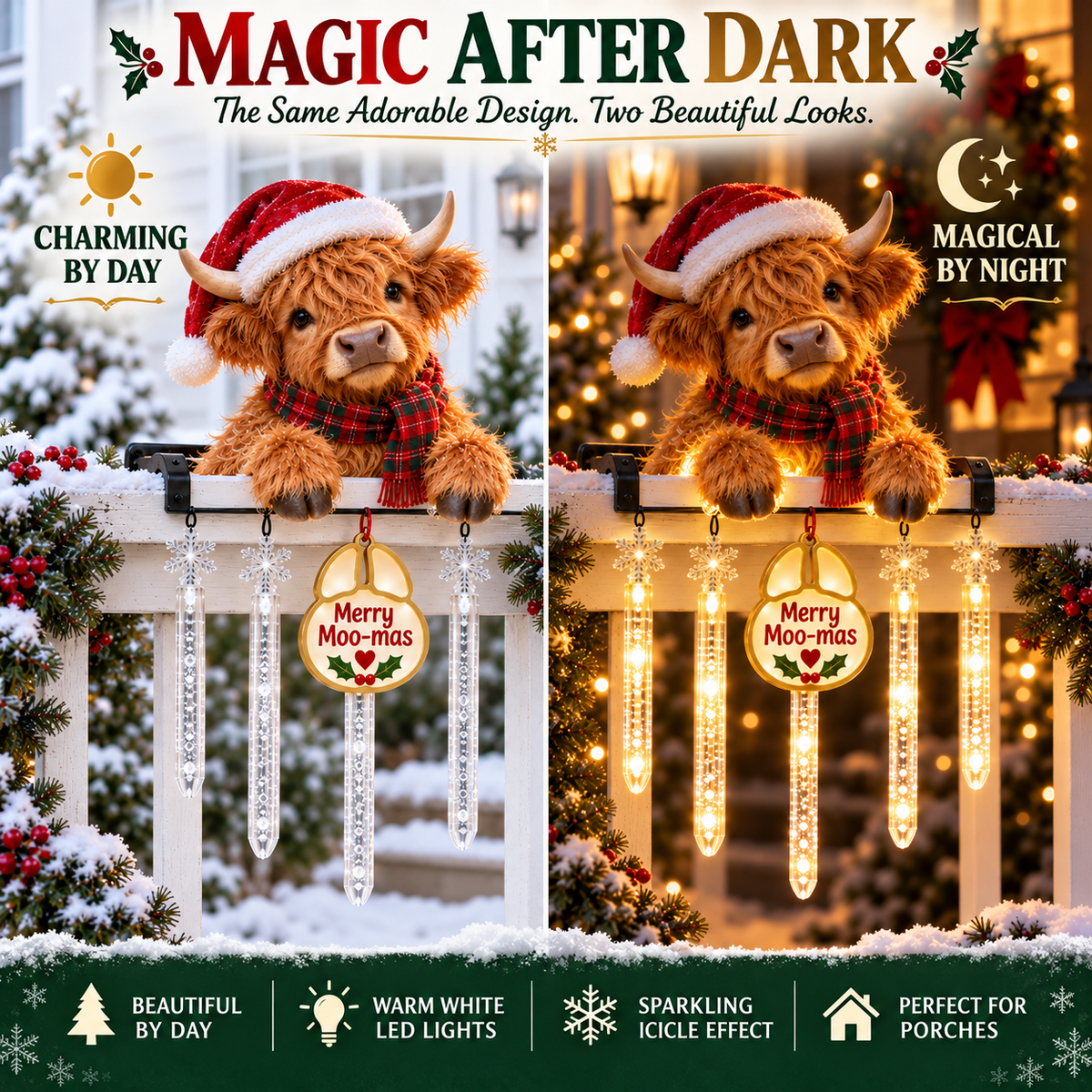 🎄 Christmas Sale – 50% OFF ✨ Merry Porch Glow Collection – Lighted Animal & Cardinal Railing Decor