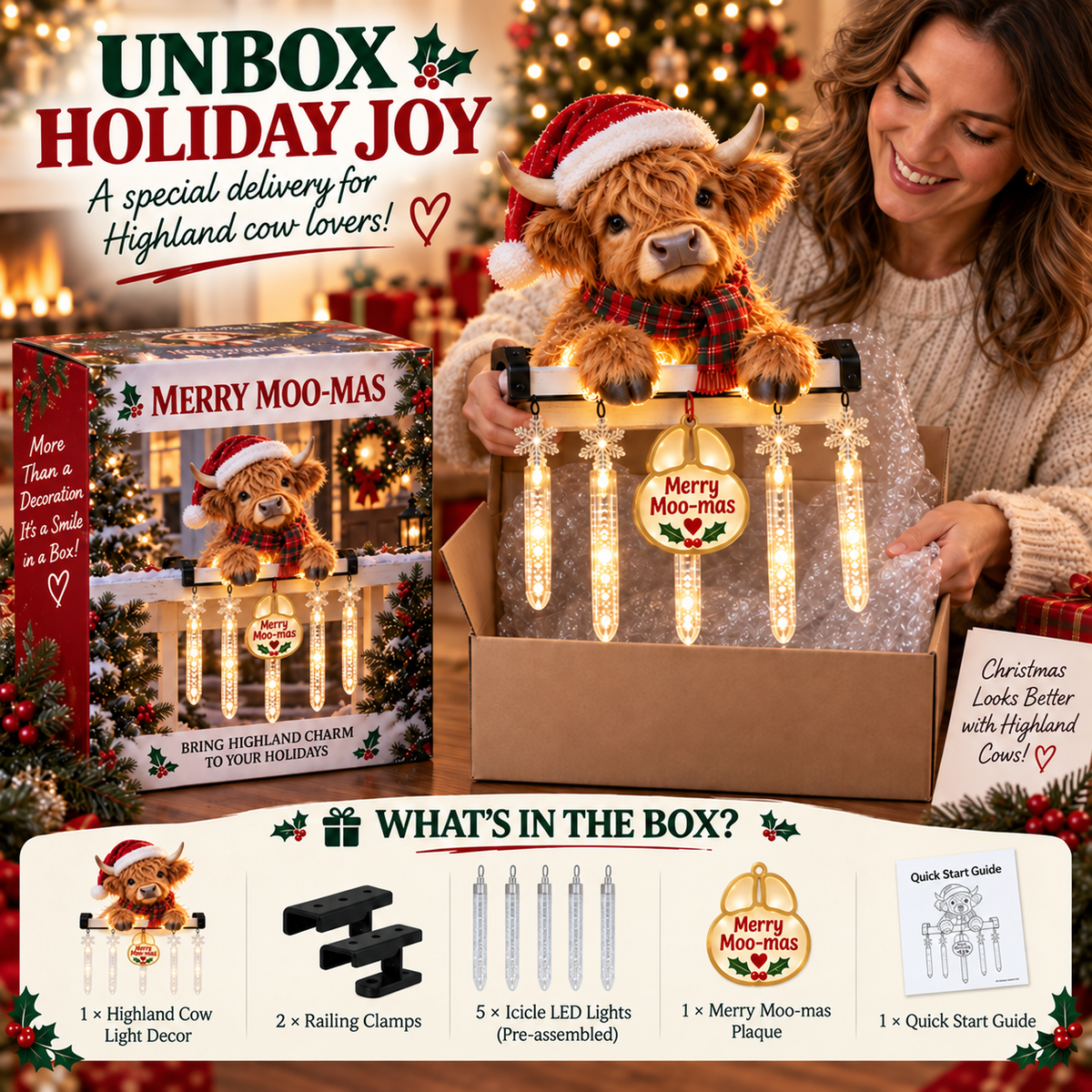🎄 Christmas Sale – 50% OFF ✨ Merry Porch Glow Collection – Lighted Animal & Cardinal Railing Decor