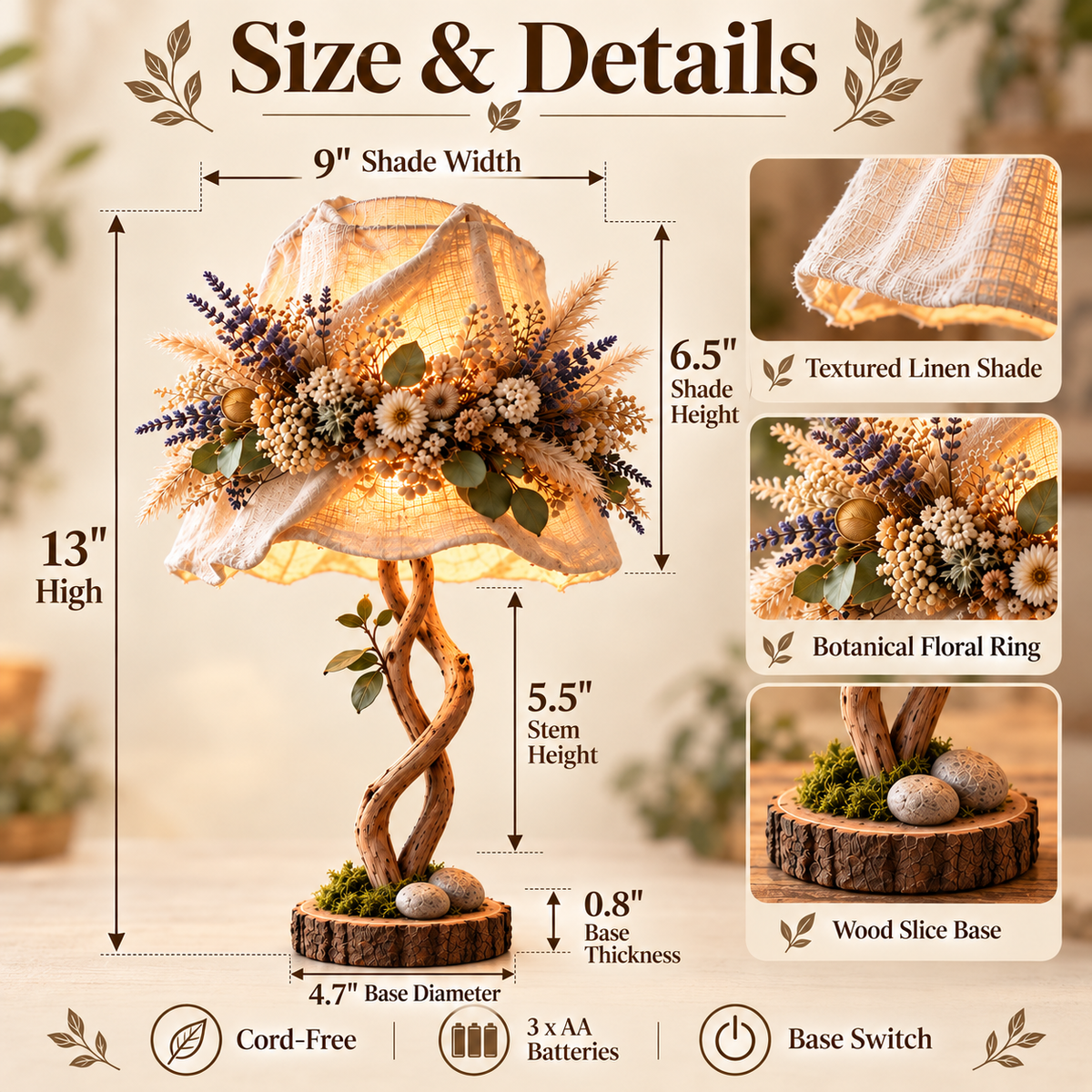 🎄 Christmas Hot Sale-49% OFF🌿 Botanical Woodland Table Lamp✨ Warm Glow & Nature-Inspired Decor