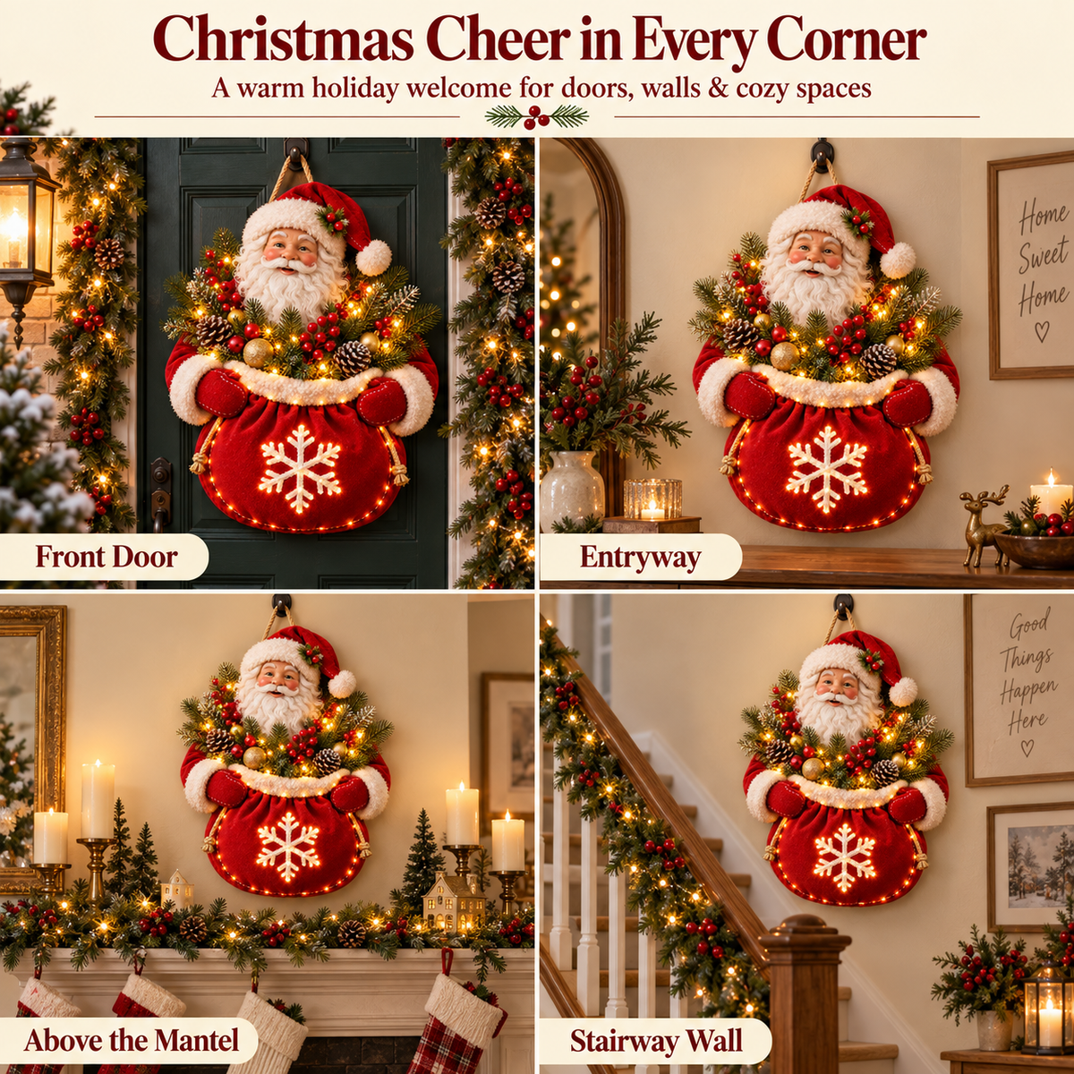 🎄 Santa’s Christmas Welcome Door Hanger – Bring Holiday Warmth to Your Door