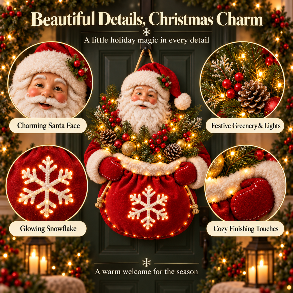 🎄 Santa’s Christmas Welcome Door Hanger – Bring Holiday Warmth to Your Door