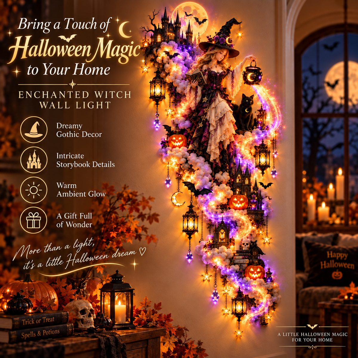 🎃 Halloween Hot Sale – 50% OFF ✨ Enchanted Witch Magic Trail Wall Light™ – Bring Halloween Magic Home