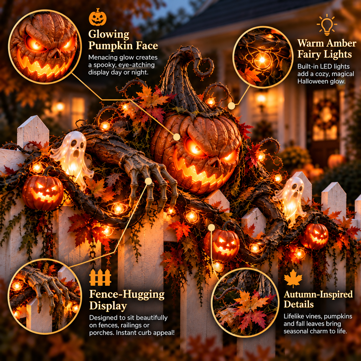 🎃 Halloween Hot Sale – Haunted Fence Crawlers™ Collection – 4 Glowing Characters That Bring Your Fence to Life