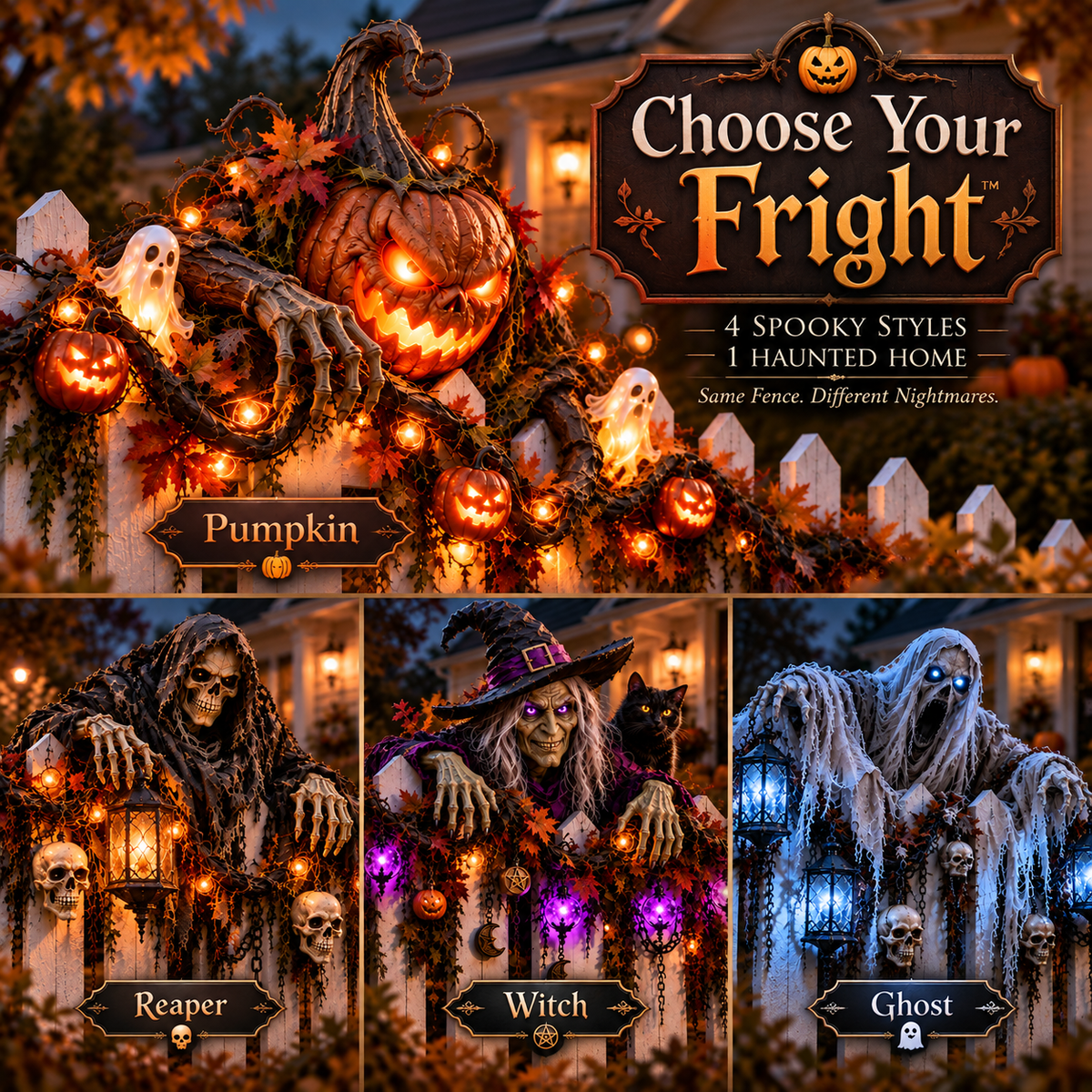 🎃 Halloween Hot Sale – Haunted Fence Crawlers™ Collection – 4 Glowing Characters That Bring Your Fence to Life