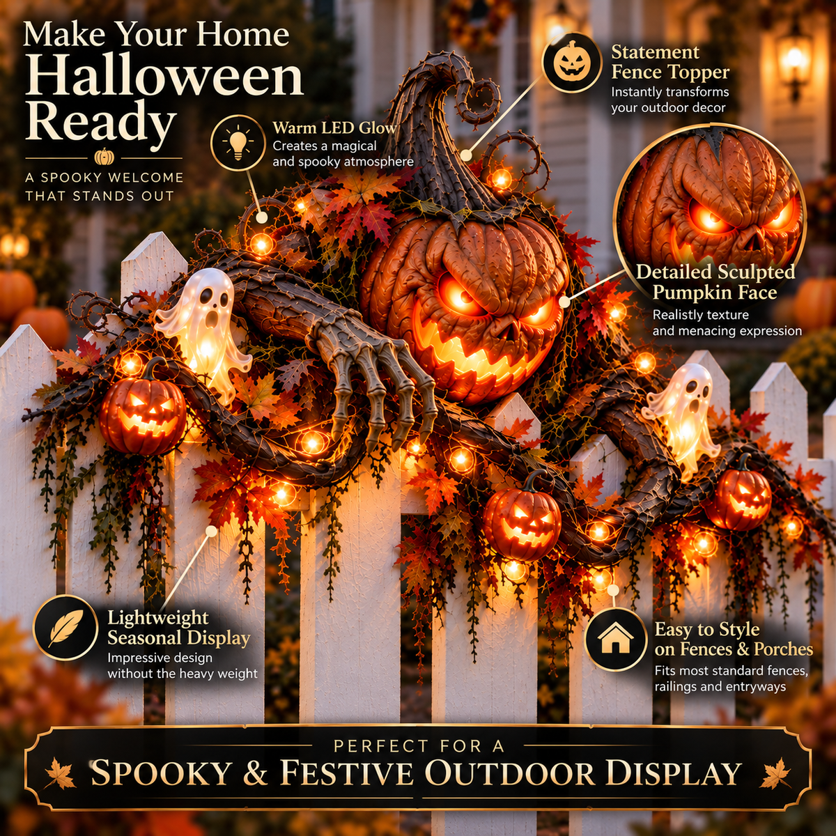 🎃 Halloween Hot Sale – Haunted Fence Crawlers™ Collection – 4 Glowing Characters That Bring Your Fence to Life