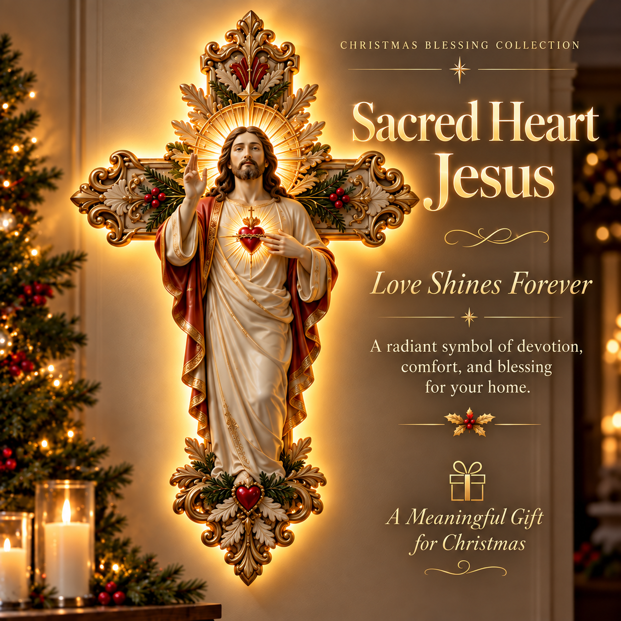 Sacred Heart Jesus Holy Light Cross style