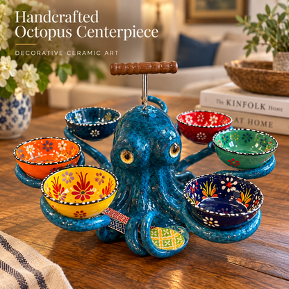 🔥Hot Sale - 50% OFF🐙 Handcrafted Octopus Decor with 6 Mini Dishes
