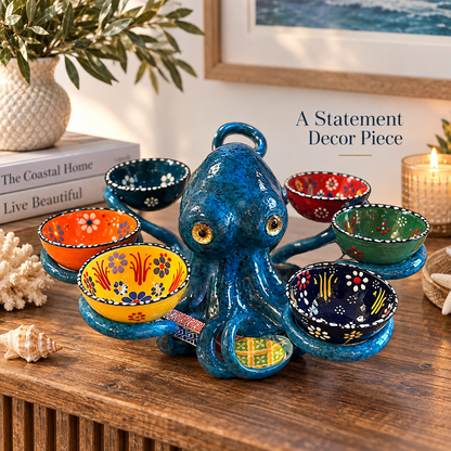 🔥Hot Sale - 50% OFF🐙 Handcrafted Octopus Decor with 6 Mini Dishes