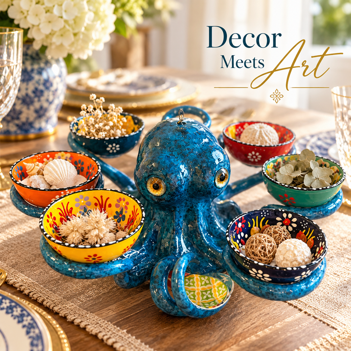 🔥Hot Sale - 50% OFF🐙 Handcrafted Octopus Decor with 6 Mini Dishes