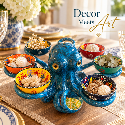 🔥Hot Sale - 50% OFF🐙 Handcrafted Octopus Decor with 6 Mini Dishes