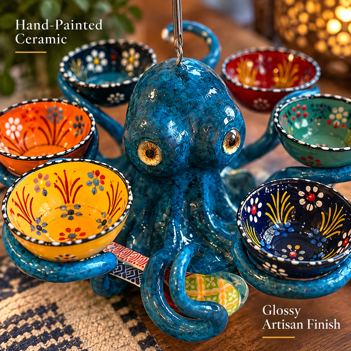 🔥Hot Sale - 50% OFF🐙 Handcrafted Octopus Decor with 6 Mini Dishes