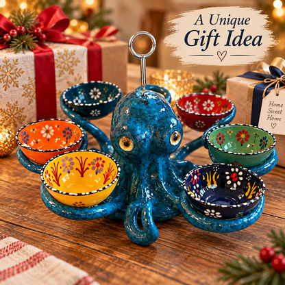 🔥Hot Sale - 50% OFF🐙 Handcrafted Octopus Decor with 6 Mini Dishes
