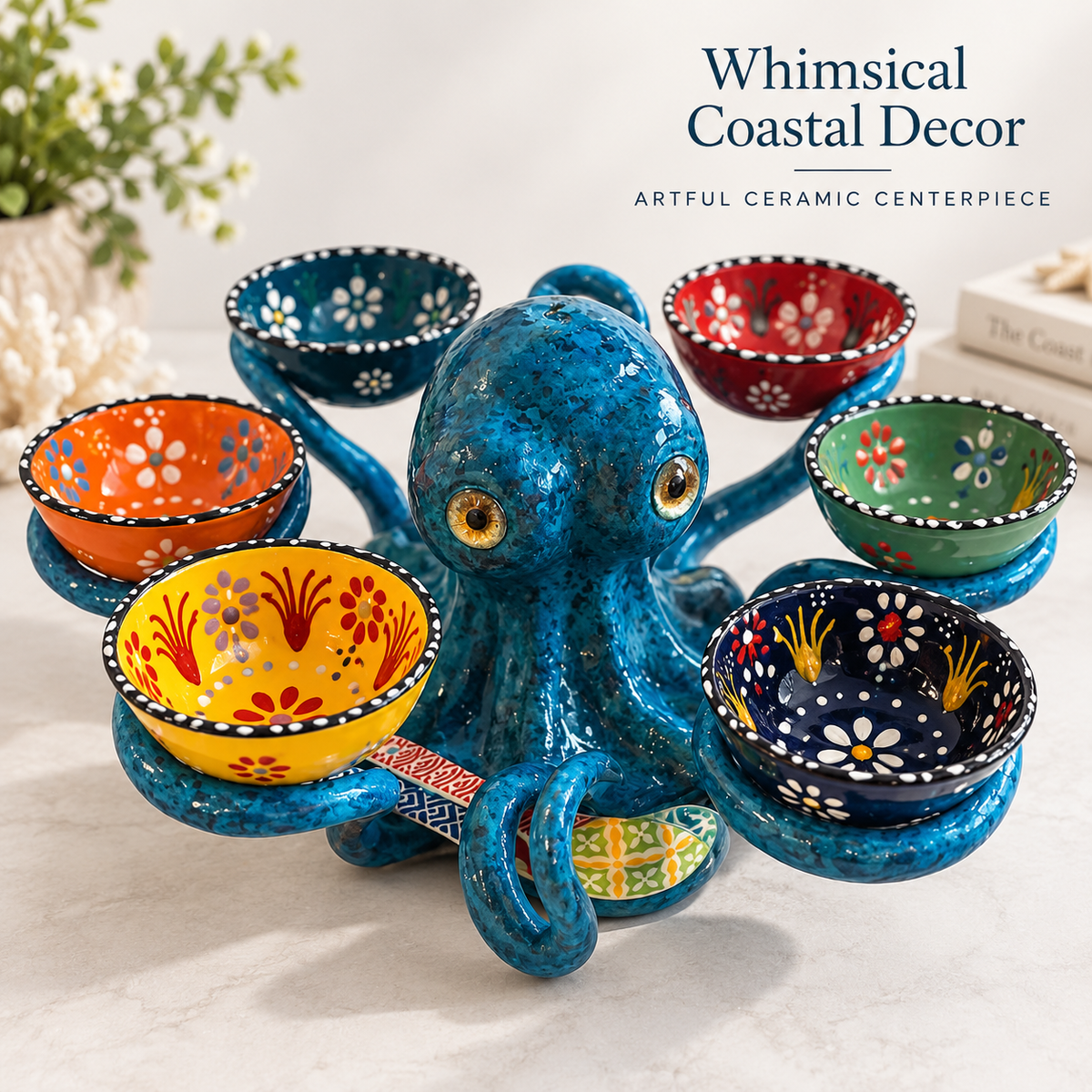 🔥Hot Sale - 50% OFF🐙 Handcrafted Octopus Decor with 6 Mini Dishes