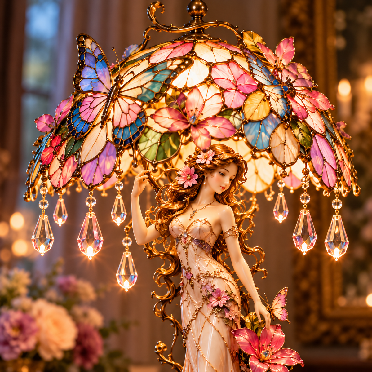 🔥Hot Sale - 🦋✨ Enchanted Butterfly Garden Lady Lamp – Illuminated Floral Sculpture 🌸💡