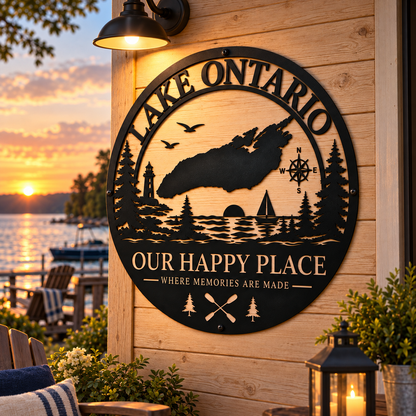Lake Ontario “Our Happy Place” Wall Art – Where Memories Are Made Lake House Sign
