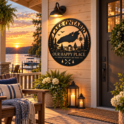 Lake Ontario “Our Happy Place” Wall Art – Where Memories Are Made Lake House Sign