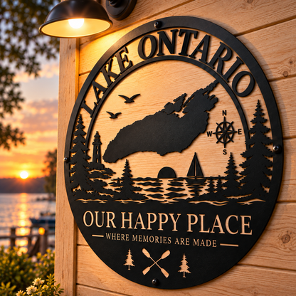 Lake Ontario “Our Happy Place” Wall Art – Where Memories Are Made Lake House Sign