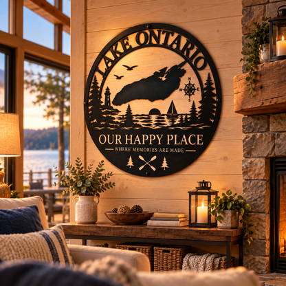 Lake Ontario “Our Happy Place” Wall Art – Where Memories Are Made Lake House Sign
