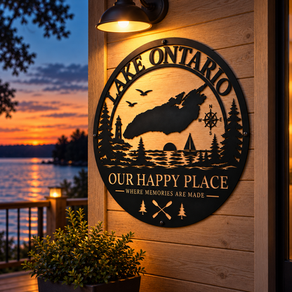 Lake Ontario “Our Happy Place” Wall Art – Where Memories Are Made Lake House Sign