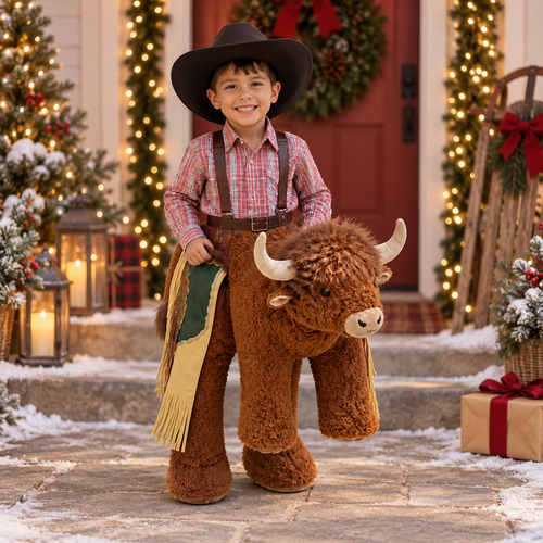 🤠 Kids’ Ride-On Bull Cowboy Costume – Plush Rodeo Halloween Outfit