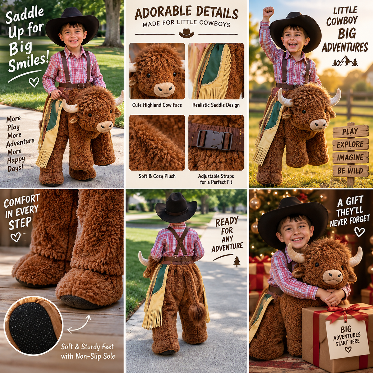 🤠 Kids’ Ride-On Bull Cowboy Costume – Plush Rodeo Halloween Outfit