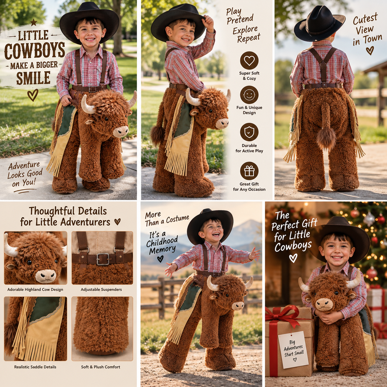 🤠 Kids’ Ride-On Bull Cowboy Costume – Plush Rodeo Halloween Outfit