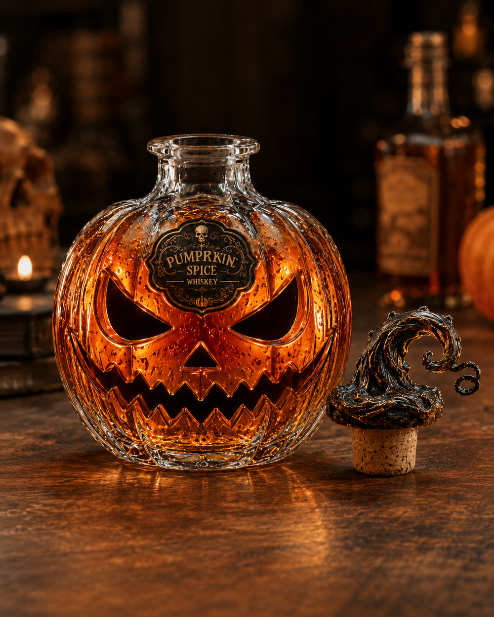 Pumpkin whiskey decanter removable stopper