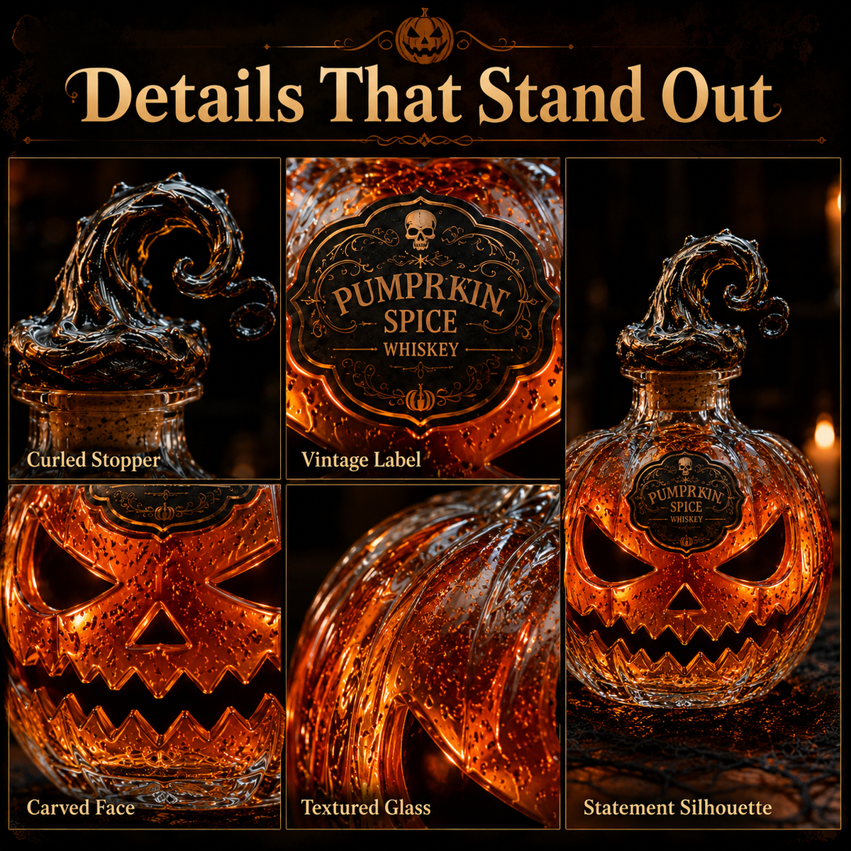 Pumpkin whiskey decanter details