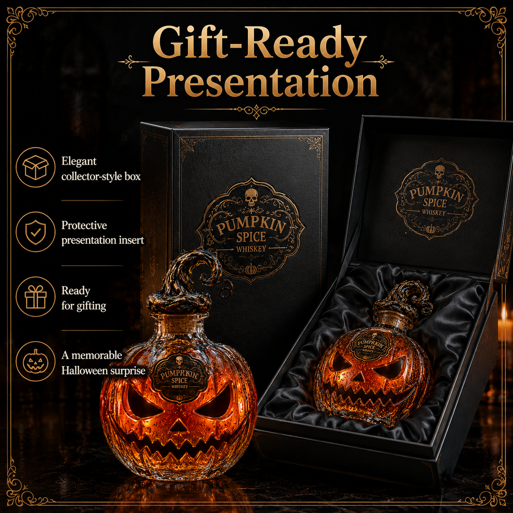 Pumpkin whiskey decanter gift presentation