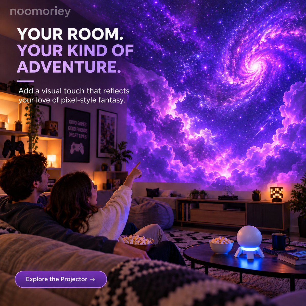 🎮 Pixel Fantasy Scene Projector – Ambient Decor for Gaming Rooms