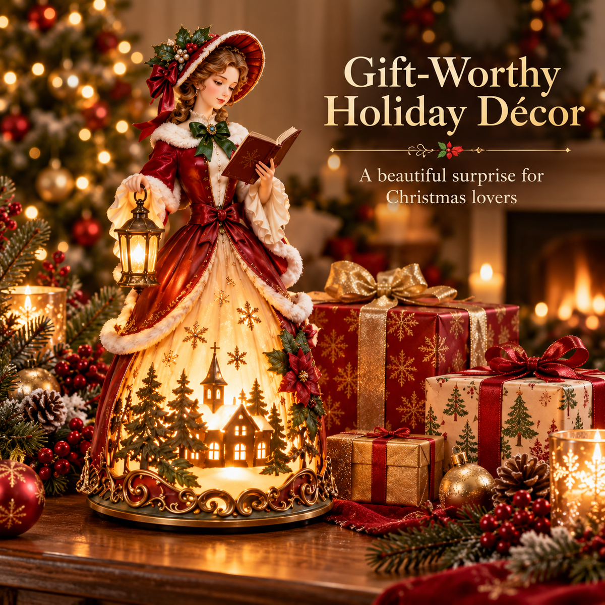 🎄 Victorian Christmas Caroler Lady Lamp™ – Lighted Holiday Tabletop Decor