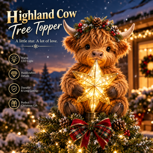 🎄Baby Highland Cow Glowing Star Tree Topper✨